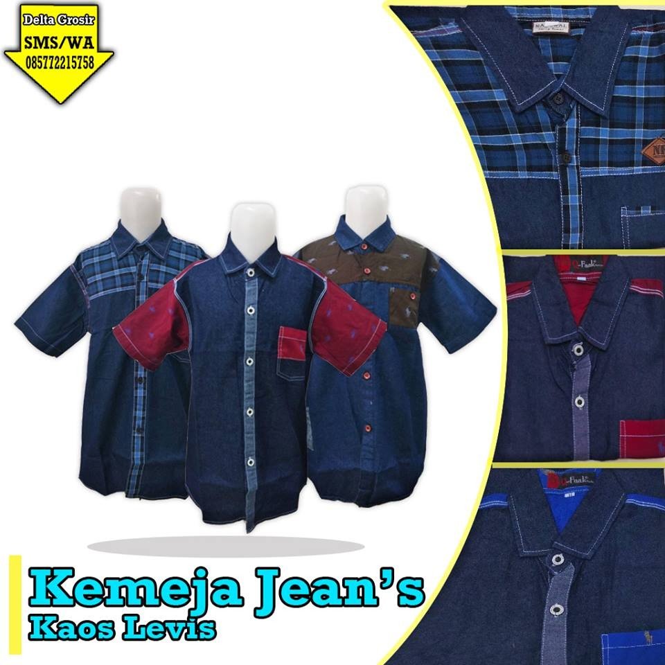 Grosir Baju Murah Surabaya, SMS/WA ORDER ke 0857-7221-5758 Obral Kemeja Jeans Anak Murah di Surabaya 